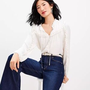 Loft ruffle tie neck button blouse NWT